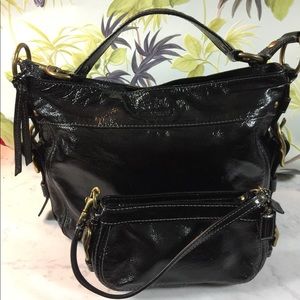 Black leather coach purse and accessories bag